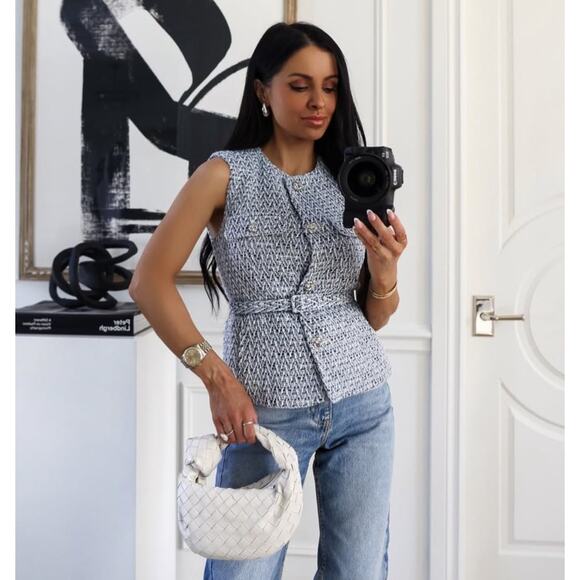 ZARA Textured Blue Sleeveless Vest NWT | Blogger Favorite | Belted - Picture 5 of 14